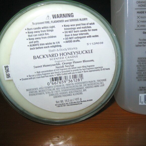 2pc Bath & Body Works Backyard Honeysuckle 3-Wick Candle & Handsoap -- NEW!! - Picture 3 of 10